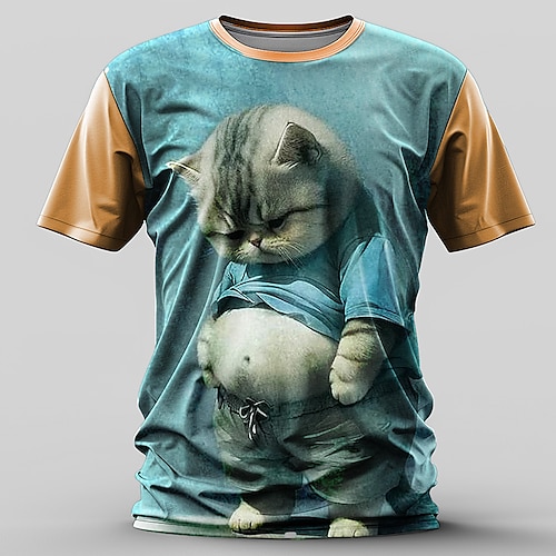 

Graphic Hippopotamus Retro Vintage Casual Street Style Men's 3D Print T shirt Tee Sports Outdoor Holiday Going out T shirt Blue Orange Short Sleeve Crew Neck Shirt Spring & Summer Clothing Apparel S