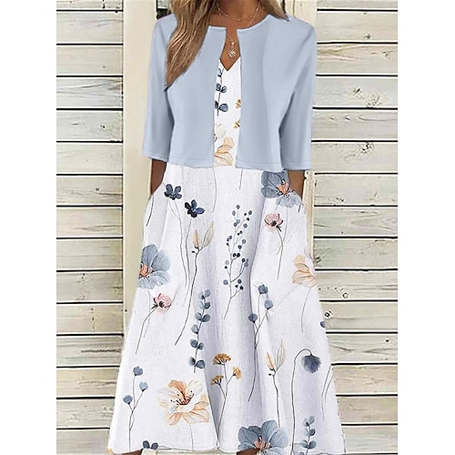 

Dame Todelt kjolesæt Hverdagskjole Print kjole udendørs Daglig Mode Elegant Lomme Trykt mønster Midikjole V-hals Halvlange ærmer Blomstret Regulær Lyserød Blå Lilla Sommer Forår S M L XL XXL