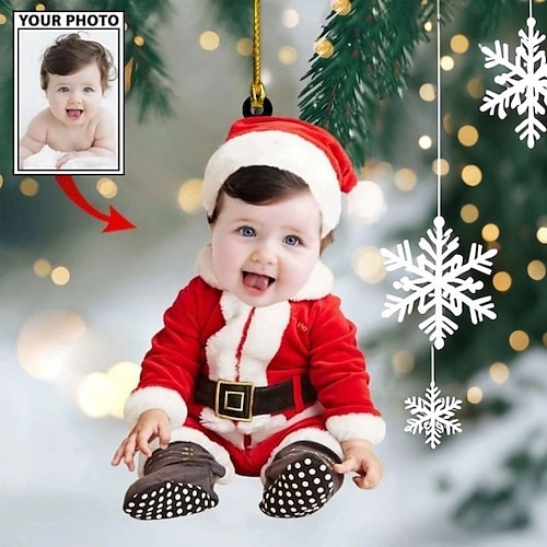 

Personalized Photo Christmas Ornaments Acrylic 2D Custom Baby Face Christmas Tree Ornaments Xmas Decoration Hanging Pendant Gifts