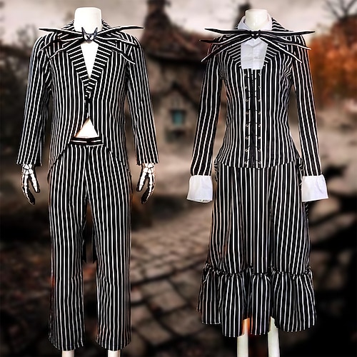 

Mardrömmen innan jul Jack Skellington Cosplay-kostym Kläder Maskerad Vuxna Herr Dam Cosplay Halloween Maskerad Enkla Halloween kostymer