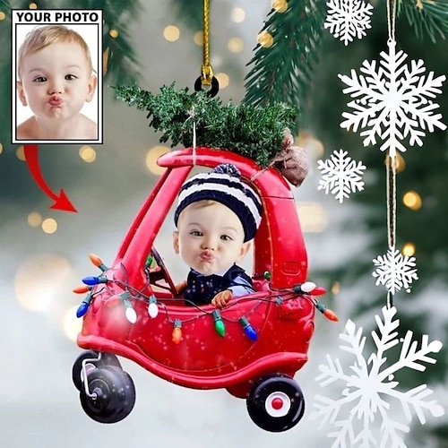 

Personalized Photo Christmas Ornaments Acrylic 2D Custom Baby Face Christmas Tree Ornaments Xmas Decoration Hanging Pendant Gifts