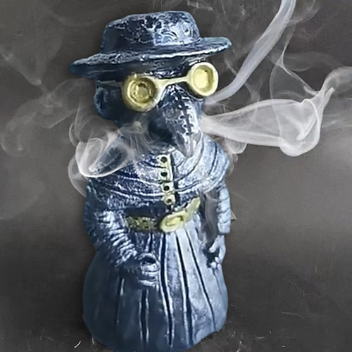 

Plague Doctor Cone Incense Burner Halloween Intricately Designed Resin Holder for Incense Cones - Historical Decor with Smoking Beak and Mouth - Black, 80g