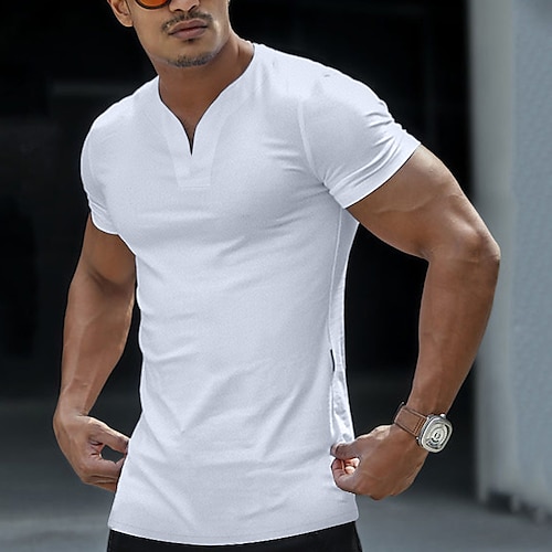 

Men's T shirt Tee Tee Top Plain V Neck Casual Holiday Short Sleeve V Neck Clothing Apparel Sports Fashion Lightweight Muscle