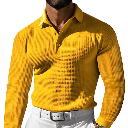 

Per uomo Polo a nido d'ape Camicia da golf Golf Ufficio Informale Bavero Manica lunga Essenziale Moderno Tinta unica Pulsante Primavera & Autunno Standard Nero Bianco Giallo Rosso Grigio chiaro