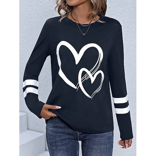 

Women's T shirt Tee Print Daily Casual Long Sleeve Crew Neck Navy Blue Spring Fall