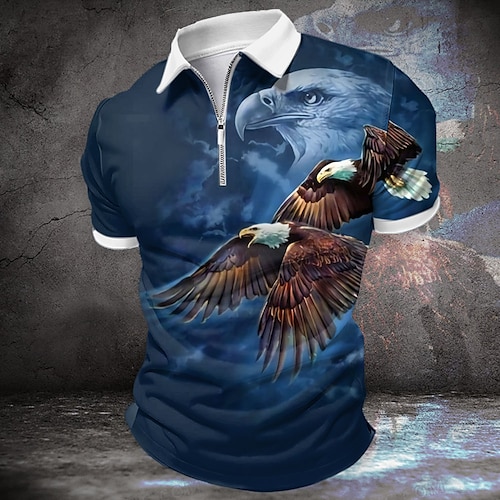 

Animal Eagle Vintage Sportswear Abstract Men's Polo Shirt Short Sleeve Formal Work Street Spring & Summer 3D Print Turndown Blue Micro-elastic Polyester