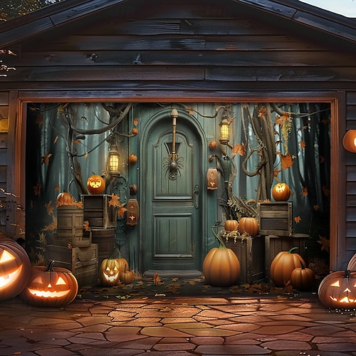  decorazioni per porte di Halloween, copertura per porta da garage di Halloween, striscione per esterni con zucca, porta vintage spaventosa, grande fondale, decorazione per le vacanze, porta da garage