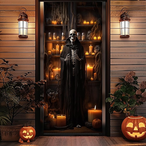  Halloween kryty dveří smrt motocykl tapisérie na dveře závěs na dveře dekorace na pozadí banner na přední dveře venkovský styl sváteční párty dekorace