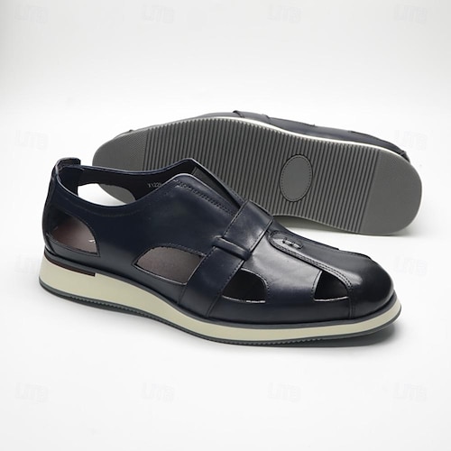  herrsandaler i brunt läder med utskurna loafers - ventilerande slip-on vardagsskor med kontrast tå för sommaren