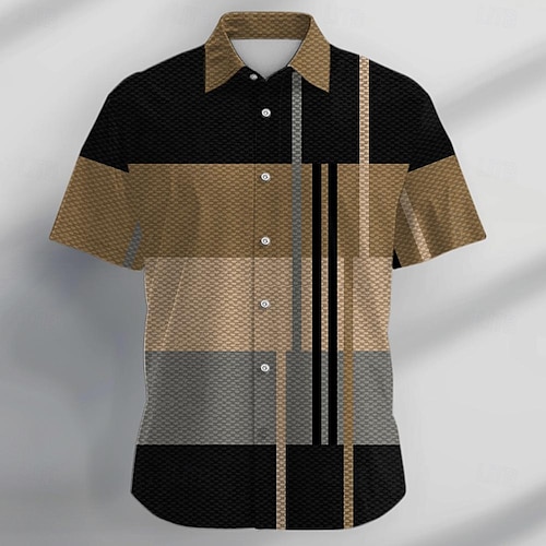  Hombre Geométrico Diseño Geométrico Camisa Abotonar la camisa Manga Corta Vintage Moda informal Vacaciones Diario Verano Cuello Vuelto Camisas con cuello Botones Estampado Negro Azul Piscina
