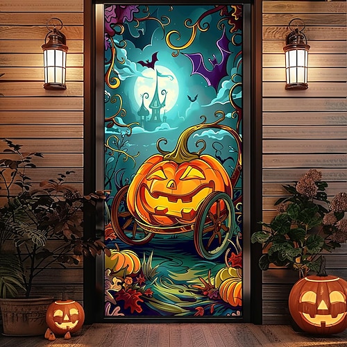  dekoracje na drzwi halloweenowe halloweenowe osłony na drzwi dynia wrona gobelin na drzwi dekoracja zasłony tło baner na drzwi wejściowe dom wiejski dekoracje świąteczne na przyjęcia