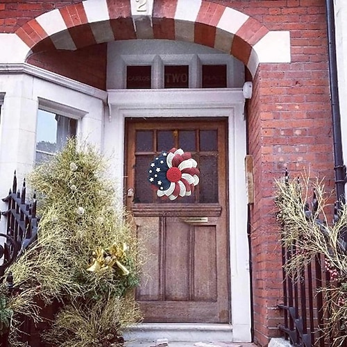  patriotisk krans amerikansk uavhengighetsdag dekorasjon rød hvit blå krans 4. juli kranser - rødhodet blomsterdørhenger for minnedag/den fjerde juli