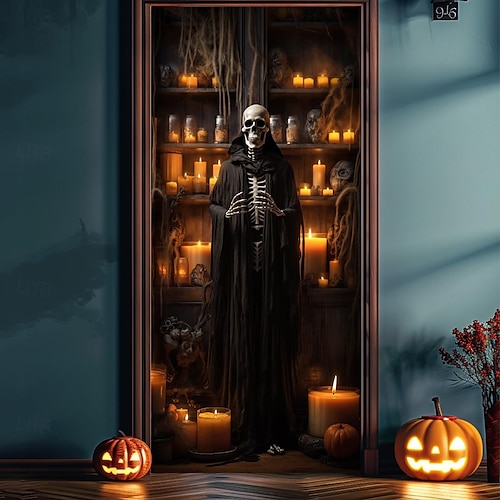  Halloween kryty dveří smrt motocykl tapisérie na dveře závěs na dveře dekorace na pozadí banner na přední dveře venkovský styl sváteční párty dekorace