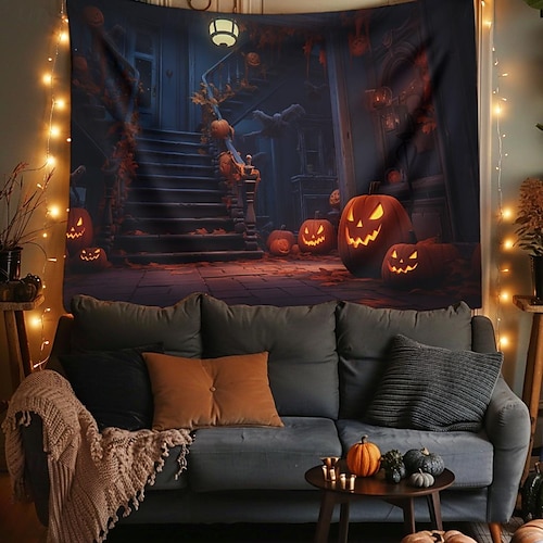  halloween dekorationer jagat hus hängande gobeläng väggkonst stor gobeläng väggmålning dekor fotografi bakgrund filt gardin hem sovrum vardagsrum