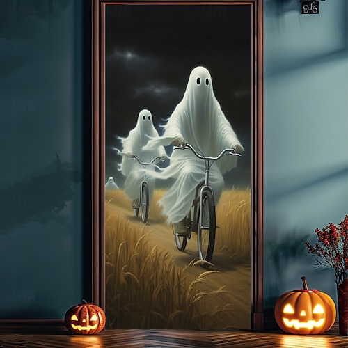  halloween dörr dekorationer spöken halloween dörr täcker dörr gobeläng dörr gardin dekoration bakgrund dörr banderoll för ytterdörr bondgård semester fest dekoration tillbehör