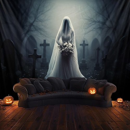  halloween dekorációk szellem menyasszony akasztó gobelin fal művészet nagy kárpit falfestmény dekoráció fénykép háttér takaró függöny otthon hálószoba nappali dekoráció