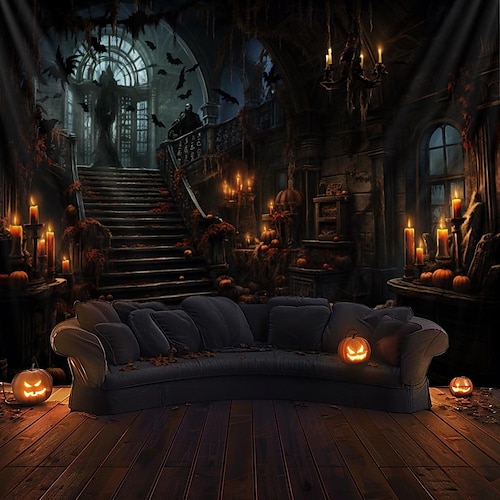  halloween dekorationer jagat hus hängande gobeläng väggkonst stor gobeläng väggmålning dekor fotografi bakgrund filt gardin hem sovrum vardagsrum