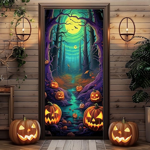  dekoracje na drzwi halloweenowe halloweenowe osłony na drzwi dynia wrona gobelin na drzwi dekoracja zasłony tło baner na drzwi wejściowe dom wiejski dekoracje świąteczne na przyjęcia
