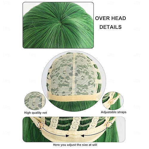  Peruca de Disgust de Inside Out 2 Peruca Curta Verde para Mulheres Peruca Bob Verde com Franjas Cabelo Sintético Estilizado para Fantasia de Carnaval e Festa (Apenas Perucas) Perucas de Halloween