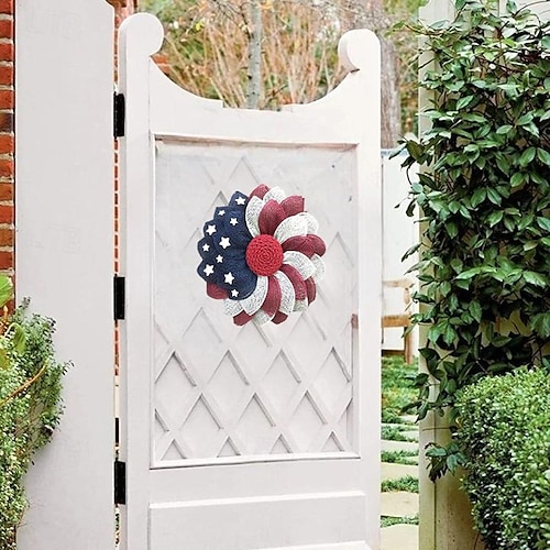  patriotisk krans amerikansk uavhengighetsdag dekorasjon rød hvit blå krans 4. juli kranser - rødhodet blomsterdørhenger for minnedag/den fjerde juli
