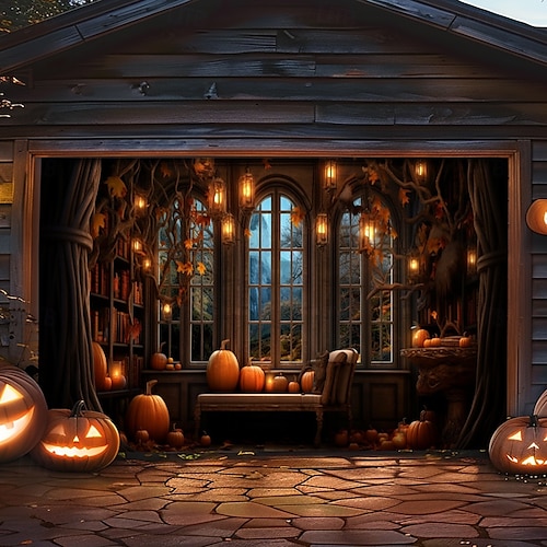  decorazioni per porte di Halloween, copertura per porta da garage di Halloween, striscione per esterni con zucca, porta vintage spaventosa, grande fondale, decorazione per le vacanze, porta da garage