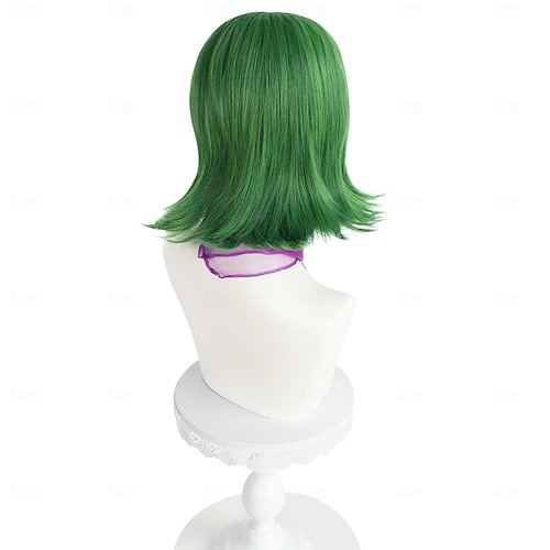  Peruca de Disgust de Inside Out 2 Peruca Curta Verde para Mulheres Peruca Bob Verde com Franjas Cabelo Sintético Estilizado para Fantasia de Carnaval e Festa (Apenas Perucas) Perucas de Halloween