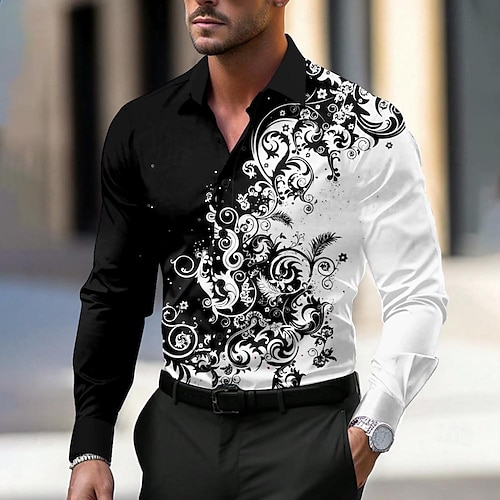 black and white floral dress shirt mens Men's LS Fashion Shirt | Wild Flowers in Black White Rock Roll n Soul