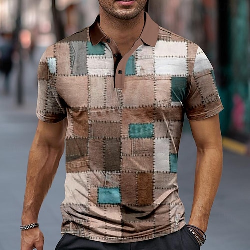 Men's Plaid Polo Shirts Golf Shirt Short Sleeve Polo Shirts