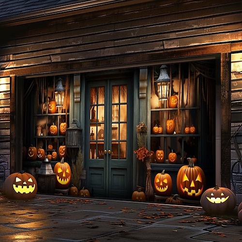  decorazioni per porte di Halloween, copertura per porta da garage di Halloween, striscione per esterni con zucca, porta vintage spaventosa, grande fondale, decorazione per le vacanze, porta da garage