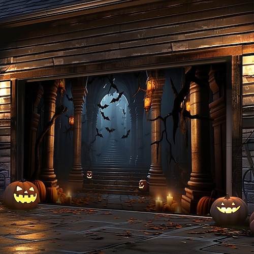  decorazioni per porte di Halloween, copertura per porta da garage di Halloween, striscione per esterni con zucca, porta vintage spaventosa, grande fondale, decorazione per le vacanze, porta da garage