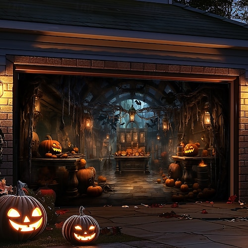  decorazioni per porte di Halloween, copertura per porta da garage di Halloween, striscione per esterni con zucca, porta vintage spaventosa, grande fondale, decorazione per le vacanze, porta da garage