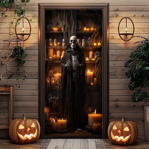  Halloween kryty dveří smrt motocykl tapisérie na dveře závěs na dveře dekorace na pozadí banner na přední dveře venkovský styl sváteční párty dekorace