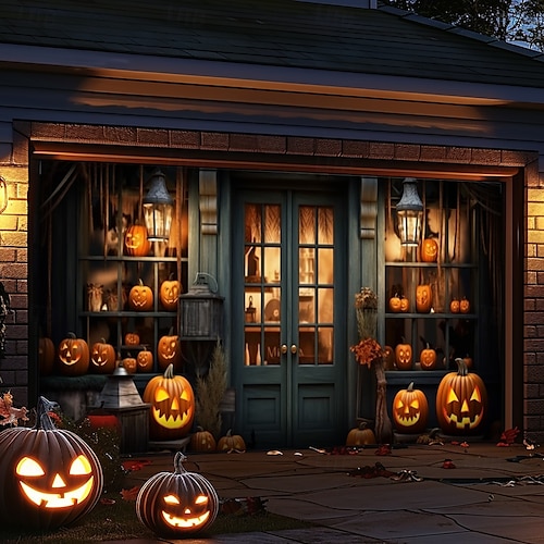  decorazioni per porte di Halloween, copertura per porta da garage di Halloween, striscione per esterni con zucca, porta vintage spaventosa, grande fondale, decorazione per le vacanze, porta da garage