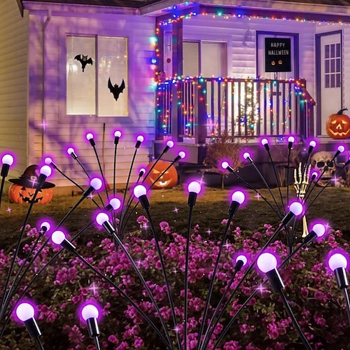 Luces solares para césped con forma de luciérnaga morada que se balancean con el viento - LED que cambia de color, impermeables, encendido automático, perfectas para decoración de jardines y paisajes, 1/2 piezas