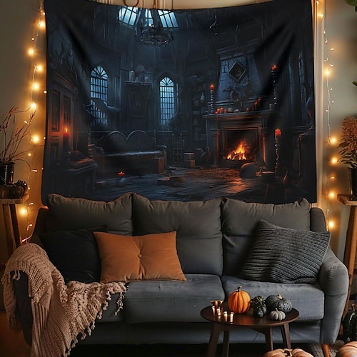  halloween dekorationer jagat hus hängande gobeläng väggkonst stor gobeläng väggmålning dekor fotografi bakgrund filt gardin hem sovrum vardagsrum