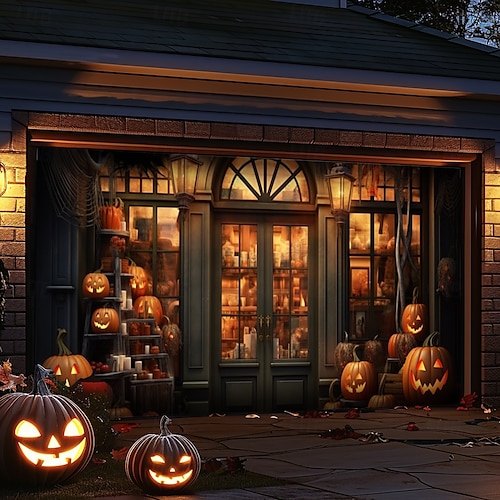  decorazioni per porte di Halloween, copertura per porta da garage di Halloween, striscione per esterni con zucca, porta vintage spaventosa, grande fondale, decorazione per le vacanze, porta da garage