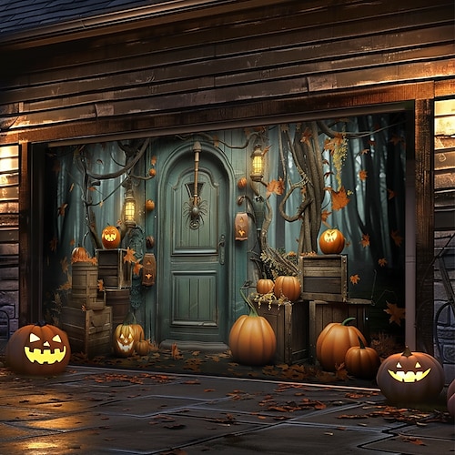  decorazioni per porte di Halloween, copertura per porta da garage di Halloween, striscione per esterni con zucca, porta vintage spaventosa, grande fondale, decorazione per le vacanze, porta da garage