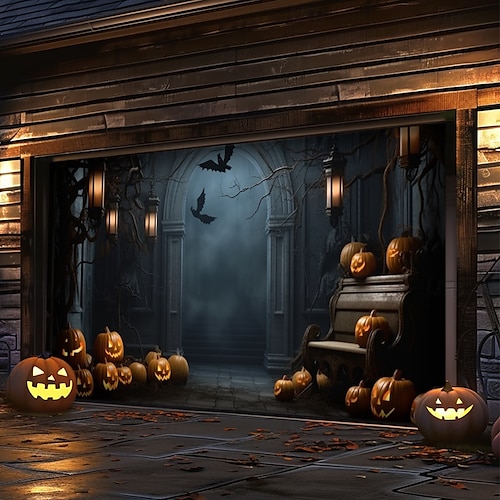  decorazioni per porte di Halloween, copertura per porta da garage di Halloween, striscione per esterni con zucca, porta vintage spaventosa, grande fondale, decorazione per le vacanze, porta da garage
