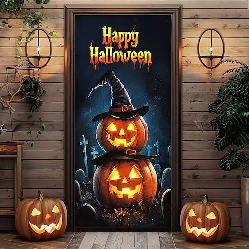  decorazioni per porte di Halloween copriporta di Halloween zucca di Jack O' Lantern arazzo per porta del castello tenda per porta decorazione sfondo striscione per porta per porta d'ingresso fattoria