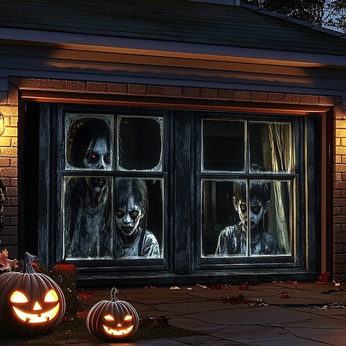  halloween dveřní dekorace venkovní halloween kryt garážových vrat duchové banner monstrum okno venku velké pozadí dekorace na dovolenou venkovní garážová vrata domácí nástěnné dekorace