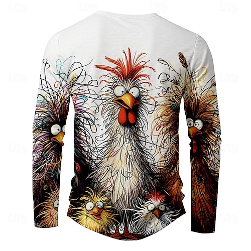  Men's Chick Funny T Shirt Long Sleeve T shirt 3D Print Crew Neck Shirt Designer Retro Vintage Street Casual Daily Black White Yellow Summer Spring Fall Clothing Apparel S M L XL XXL XXXL