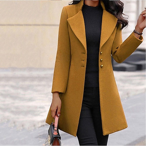 Mujer Abrigo de invierno Ropa Deportiva Festivos Ropa Cotidiana Otoño Invierno Regular Abrigo Ajuste regular Elegante Casual Chaquetas Manga Larga Color sólido Estola Negro Amarillo Gris