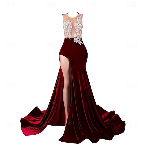 Mermaid Evening Gown Elegant Dress Evening Party Engagement Court Train  Sleeveless Jewel Neck Velvet with Appliques 2026 - ZAR R5874