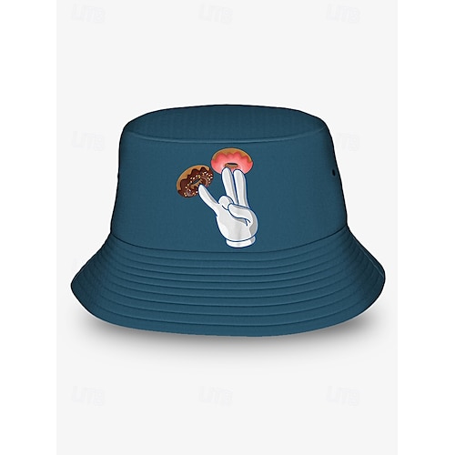  Men's Bucket Hat with Donut Peace Sign Graphic - Trendy Casual Sun Hat for Summer Outfits and Streetwear