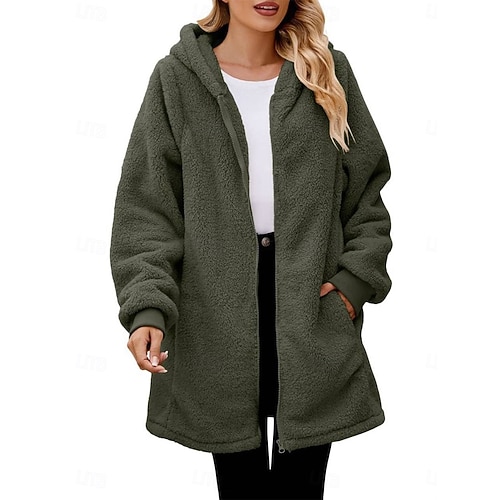 Damen Fleecejacke Teddy-Mantel Hoodie Jacke warm halten Atmungsaktiv Zip Tasche Innenfutter aus Fleece Brautkleider schlicht Farbblock Urlaub Strasse Freizeitskleidung Ausgehen Reisverschluss Lang Damen Fleecejacke Teddy-Mantel Hoodie Jacke warm halten Atmungsaktiv Zip Tasche Innenfutter aus Fleece Brautkleider schlicht Farbblock Urlaub Strasse Freizeitskleidung Ausgehen Reisverschluss Lang