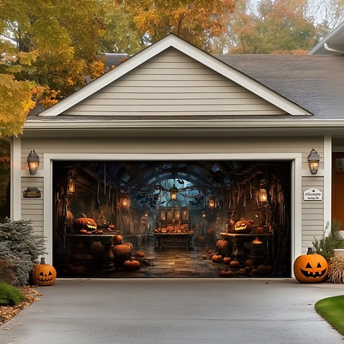 decorazioni per porte di Halloween, copertura per porta da garage di Halloween, striscione per esterni con zucca, porta vintage spaventosa, grande fondale, decorazione per le vacanze, porta da garage