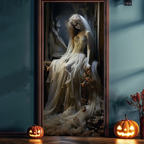 halloween ajtódíszek halloween ajtóborítók zombi menyasszony ajtó kárpit ajtófüggöny dekoráció háttér ajtó transzparens bejárati ajtóhoz parasztház ünnepi parti dekorációs kellékek
