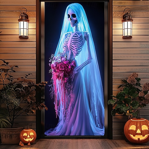  halloween ajtódíszek halloween ajtóborítók zombi menyasszony ajtó kárpit ajtófüggöny dekoráció háttér ajtó transzparens bejárati ajtóhoz parasztház ünnepi parti dekorációs kellékek