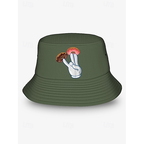  Men's Bucket Hat with Donut Peace Sign Graphic - Trendy Casual Sun Hat for Summer Outfits and Streetwear
