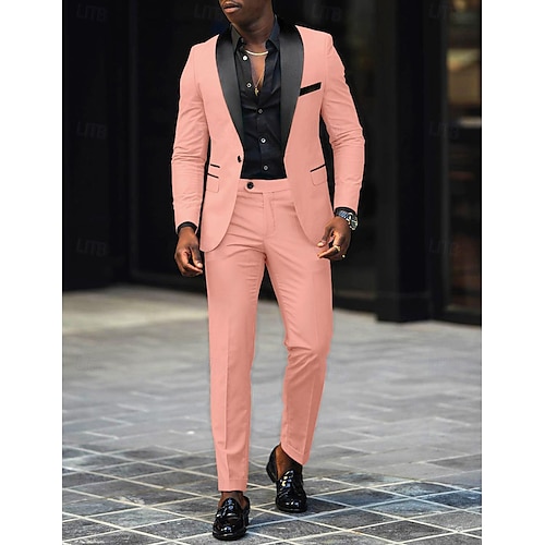  Svart Rosa Rød Herre Dress Bryllup Tuxedo Dress Burgunder Solid Farge 2 Delt Moteklær Daglig Formell Skreddersydd Passform Singelbrystet En-knapp
